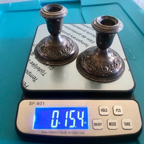 Reed & Barton Sterling Silver Candlestick Candle Holders Pair Weighted SAVANNAH - Picture 11 of 13